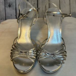 Apt9 Silver Stappy Heels with Rhinestone Detail Size 9